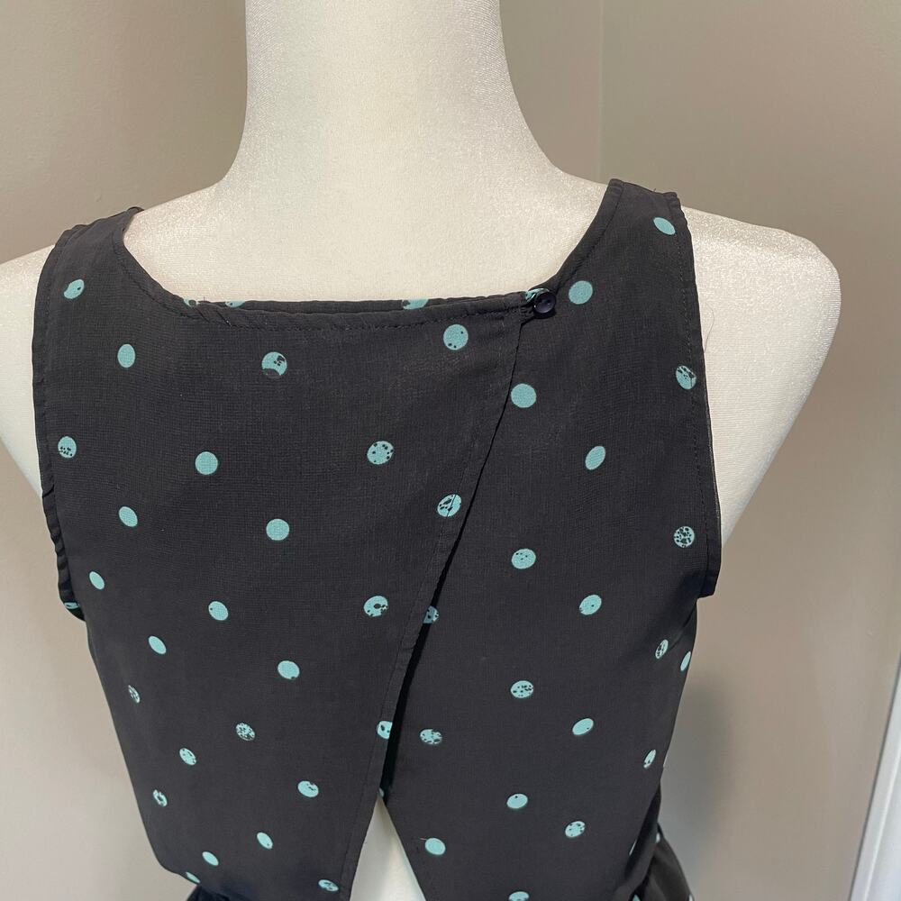 O’Neill Skater Mini Dress Sz L Crossover Back Cut Out Sleeveless Polka Dots Blue - Picture 5 of 9